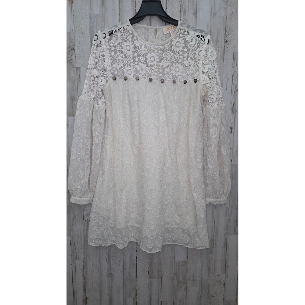 VERB Pallavi Singhee size S Lace Crochet Shift Mini Dress Balloon sleeve